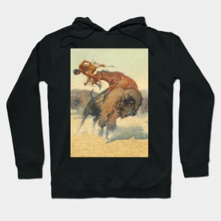 Buffalo Attacking Native American Hunter - Vintage Western American Art Hoodie